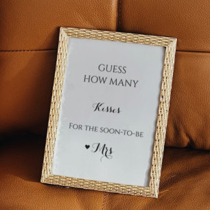 Handwritten how many kisses bridal shower game poster