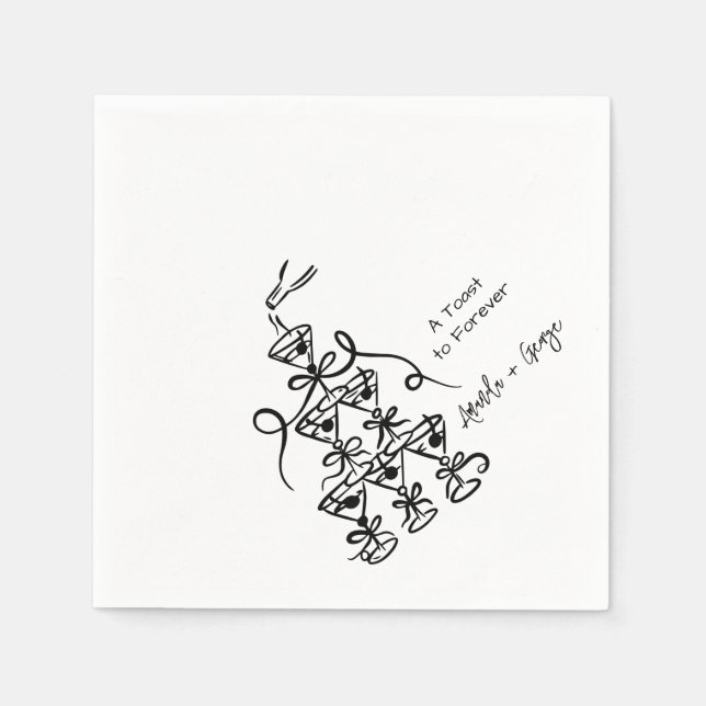 Handwritten Illustrated Champagne Tower  Napkin (Front)