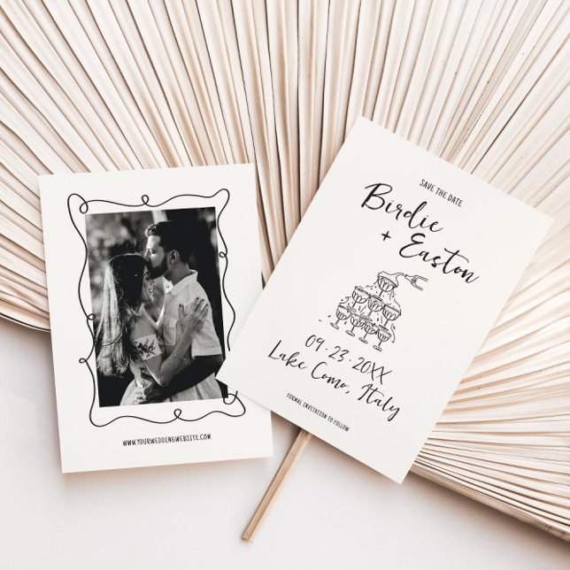 Handwritten Illustrated Champagne Tower Wedding Save The Date (Creator Uploaded)