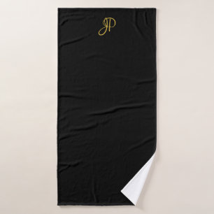 Handwritten Initial Monogram Black Gold Template Bath Towel