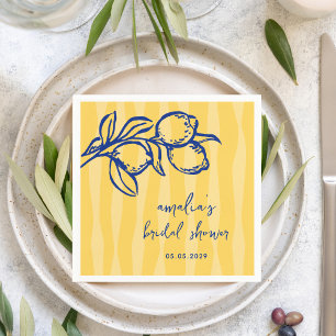 Handwritten Italian Lemon Stripes Bridal Shower Napkin