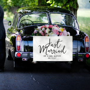 Handwritten Just Married Car Banner