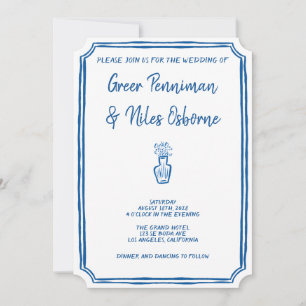 Handwritten La Dolce Vita Italian Blue Wedding Invitation