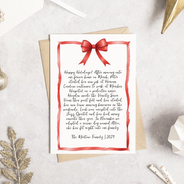 Handwritten Letter Red Ribbon Christmas Photo Card (Creator Uploaded)