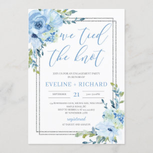 Handwritten lettering blue floral tied the knot invitation
