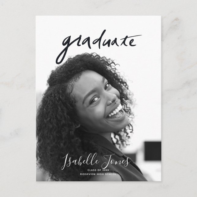 Handwritten Letterings Minimalist Photo Graduation Announcement Postcard (Front)