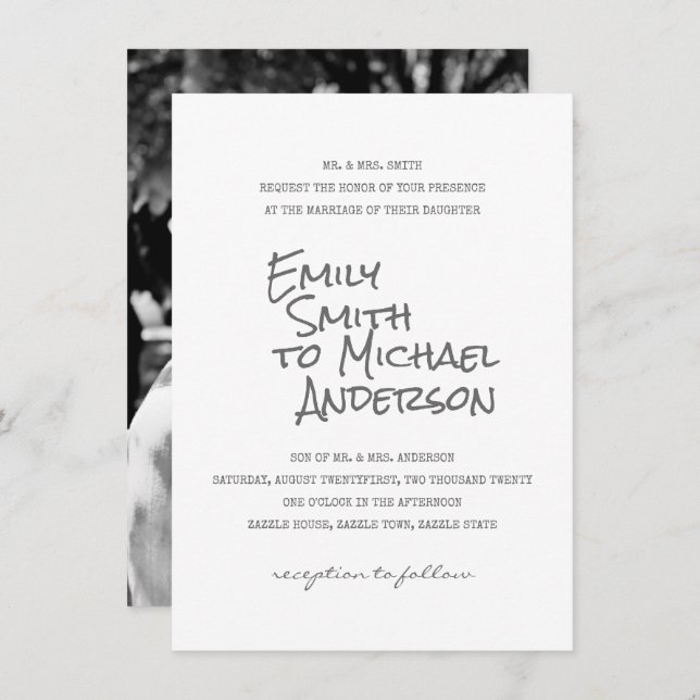 Handwritten Letterpress PHOTO Wedding Invitations (Front/Back)