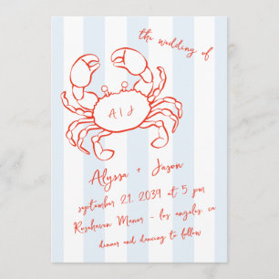 Handwritten Lobster Nautical Red Blue Wedding Invitation