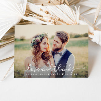 Handwritten Love and Thanks Photo Wedding Thank You Card