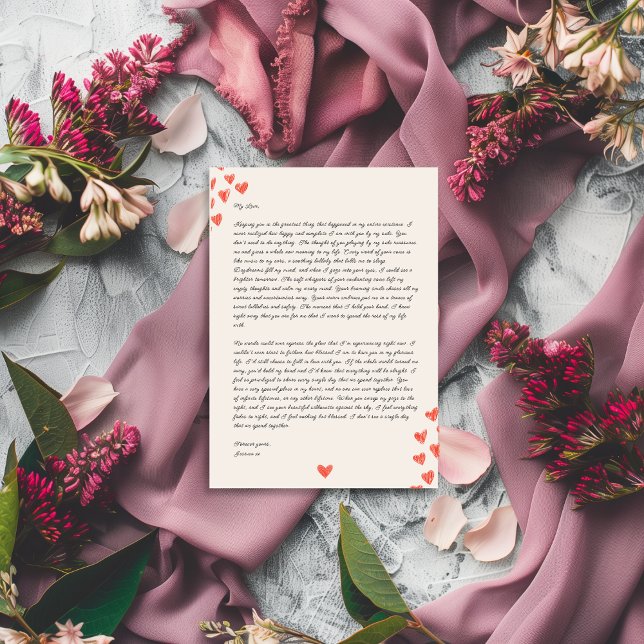 Handwritten Love Letter with Hearts Valentine  Holiday Card (Creator Uploaded)
