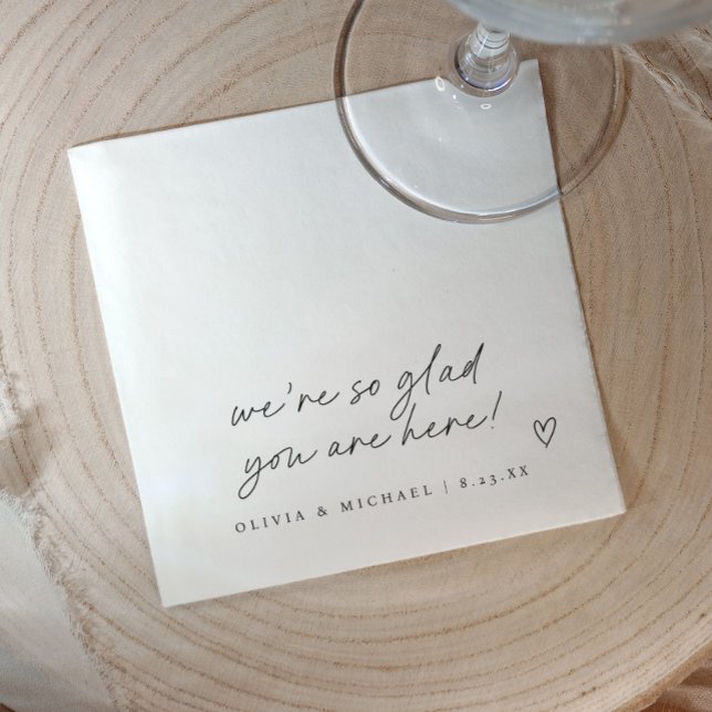 Handwritten love note style heart wedding napkin (Love note wedding napkins in modern handwriting with heart)