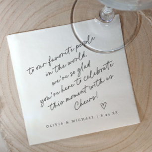 Handwritten love note style heart wedding napkin