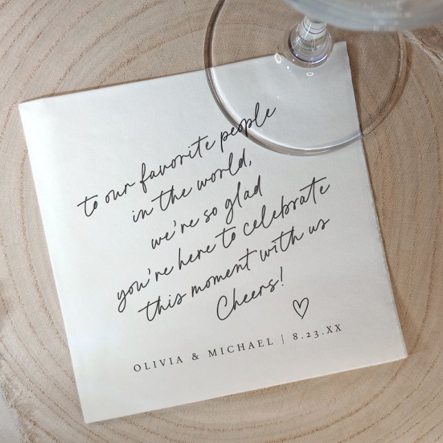 Handwritten love note style heart wedding napkin (Handwritten note wedding napkins - cocktail napkins for wedding reception.)