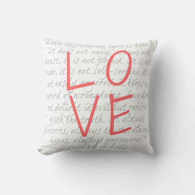 handwritten LOVE pillow, with Corinthians Verse Cushion (Front)