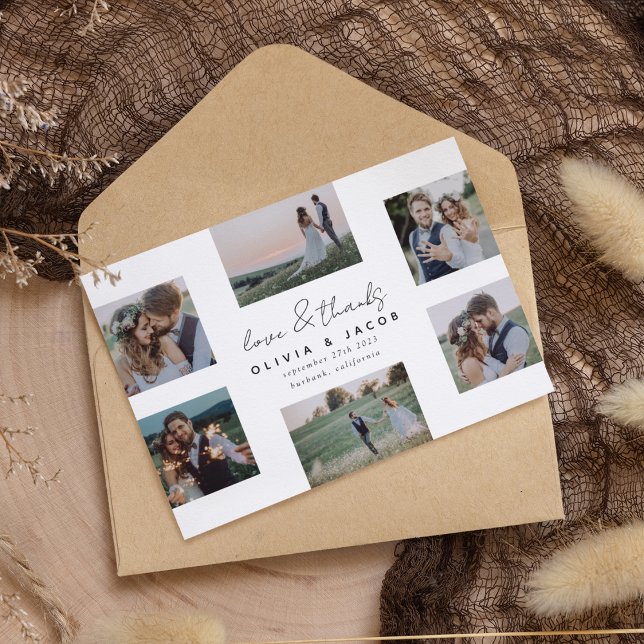Handwritten Love & Thanks 6 Photo Wedding Thank You Card (Creator Uploaded)