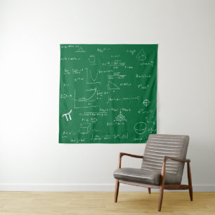 Handwritten Math Formulas and Equations Green Tapestry