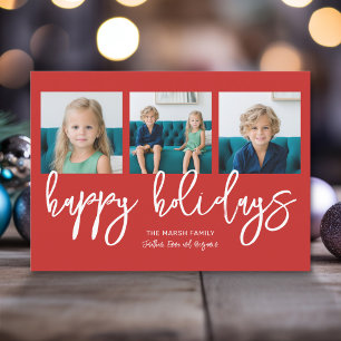 Handwritten Merry Christmas Calligraphy 3 Photos Holiday Card