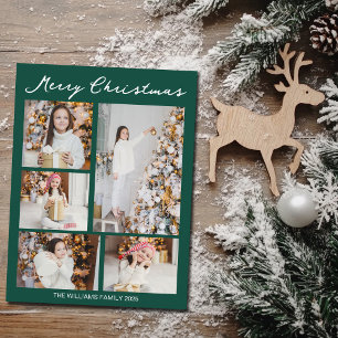 Handwritten Merry Christmas Emerald Green Photo Holiday Postcard