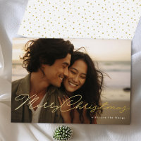 Handwritten Merry Christmas Gold Pressed Photo