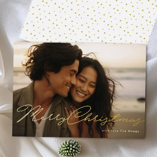 Handwritten Merry Christmas Gold Pressed Photo Foil Holiday Card