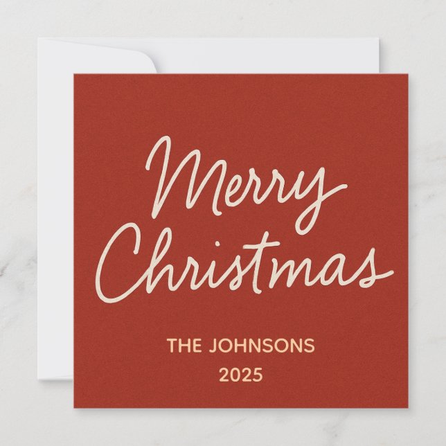 Handwritten Merry Christmas Greeting on Red  Holiday Card (Front)