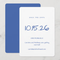 Handwritten Minimalist Blue White Elegant Wedding