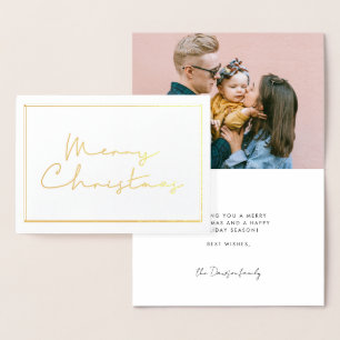 Handwritten minimalist Merry Christmas photo gold Foil Card