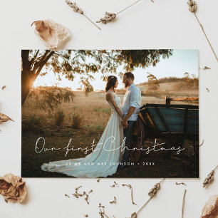 Handwritten Minimalist Our First Christmas Married Invitation