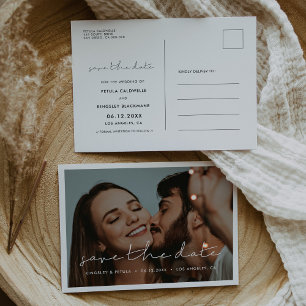 Handwritten minimalist Save the Date photo Announcement Postcard