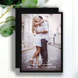 Handwritten Modern Wedding Engagement Photo Black Save The Date