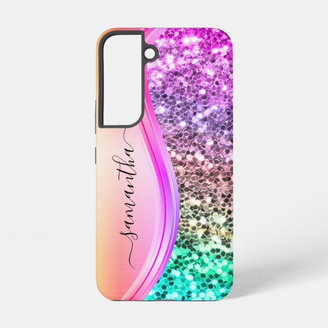 Handwritten Monogram Iridescent Glitter Shimmer Samsung Galaxy S22 Case (Back)