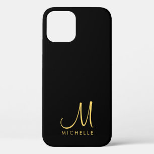 Handwritten Monogram Name Black & Gold Custom iPhone 12 Pro Case