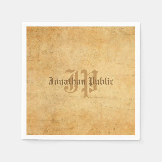 Handwritten Monogram Old Paper Look Template Cool Napkin (Front)