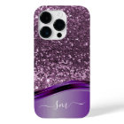 Handwritten Monogram Purple Glitter Look Wave