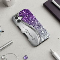 Handwritten Monogram Purple Silver Glitter 