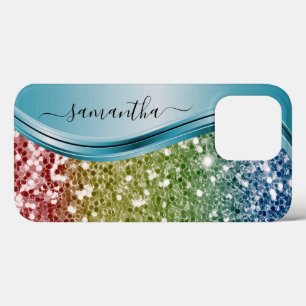 Handwritten Monogram Rainbow Glitter  iPhone 13 Pro Case