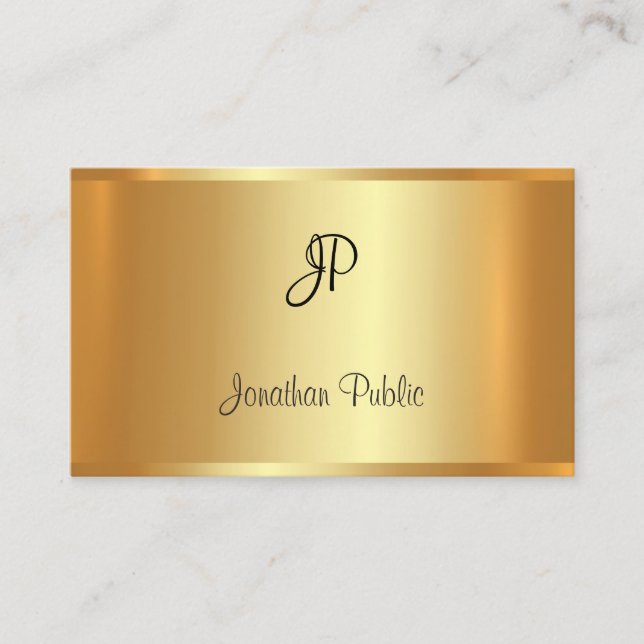 Handwritten Monogrammed Glamour Gold Look Modern Business Card (Front)