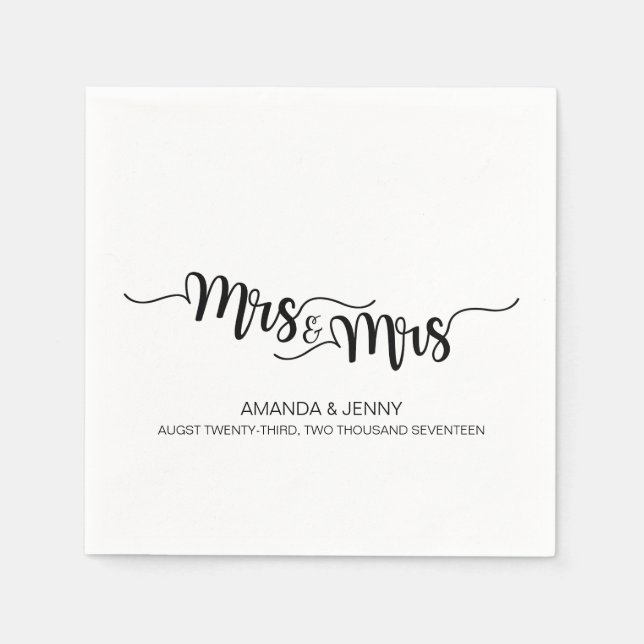 HANDWRITTEN Mrs & Mrs. WEDDING PAPER NAPKINS (Front)