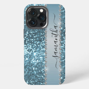 Handwritten Name Blue Diamond Glitter look iPhone 13 Pro Case