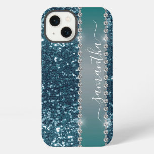 Handwritten Name Blue teal Diamond Glitter look iPhone 13 Case