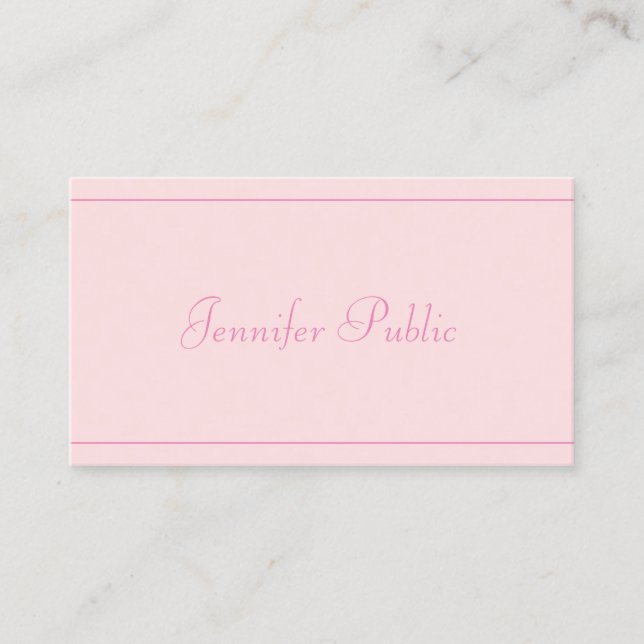 Handwritten Name Elegant Pink Background Template Business Card (Front)