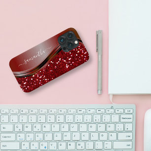 Handwritten Name Glam Red Metal Glitter 12 iPhone 13 Pro Case