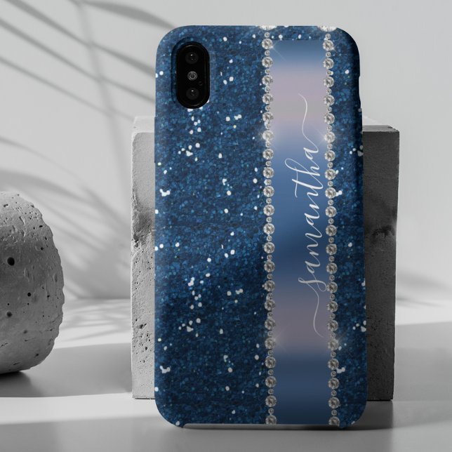 Handwritten Name Navy Blue Diamond Glitter 12 Case-Mate iPhone Case (Creator Uploaded)