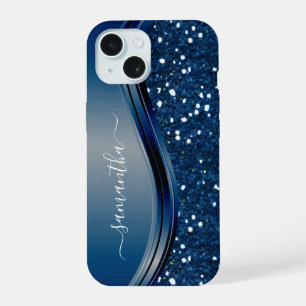 Handwritten Name Navy Blue Metal Glitter 12 iPhone 15 Case