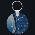 Handwritten Name Navy Blue  Metal Glitter  Key Ring<br><div class="desc">This design may be personalised in the area provided by changing the photo and/or text. Or it can be customised by clicking Personalise this Template and then choosing the click to customise further option and delete or change the colour of the background, add text, change the text colour or style,...</div>