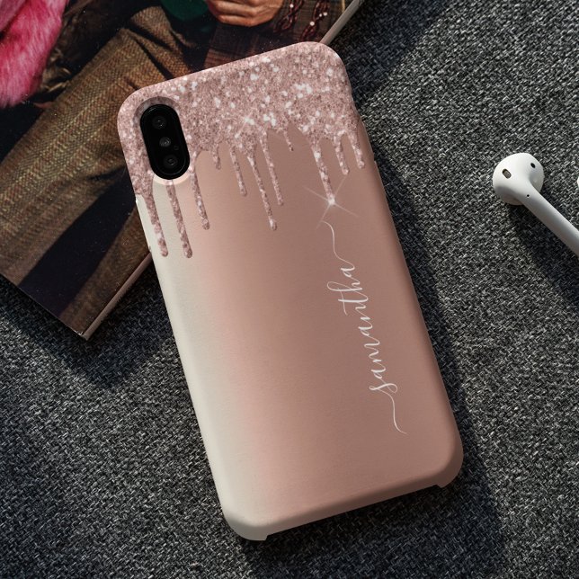 Handwritten Name Rose Gold Metal Glitter Look Case-Mate iPhone Case (Creator Uploaded)