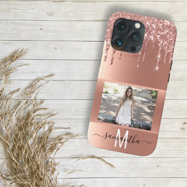Handwritten Name Rose Gold Metal Glitter Photo  Case-Mate iPhone Case (Creator Uploaded)