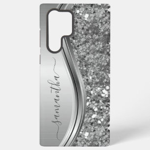 Handwritten Name Silver Metal Faux Glitter Samsung Galaxy Case