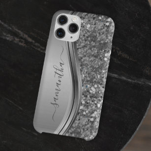 Handwritten Name Silver Metal Glitter 12 iPhone 12 Case