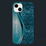 Handwritten Name Teal Blue  Metal Glitter 13  Case-Mate iPhone 14 Case<br><div class="desc">The design is a photo and the cases are not made with actual glitter, sequins, metals or woods. This design is also available on other phone models. Choose Device Type to see other iPhone, Samsung Galaxy or Google cases. Some styles may be changed by selecting Style if that is an...</div>